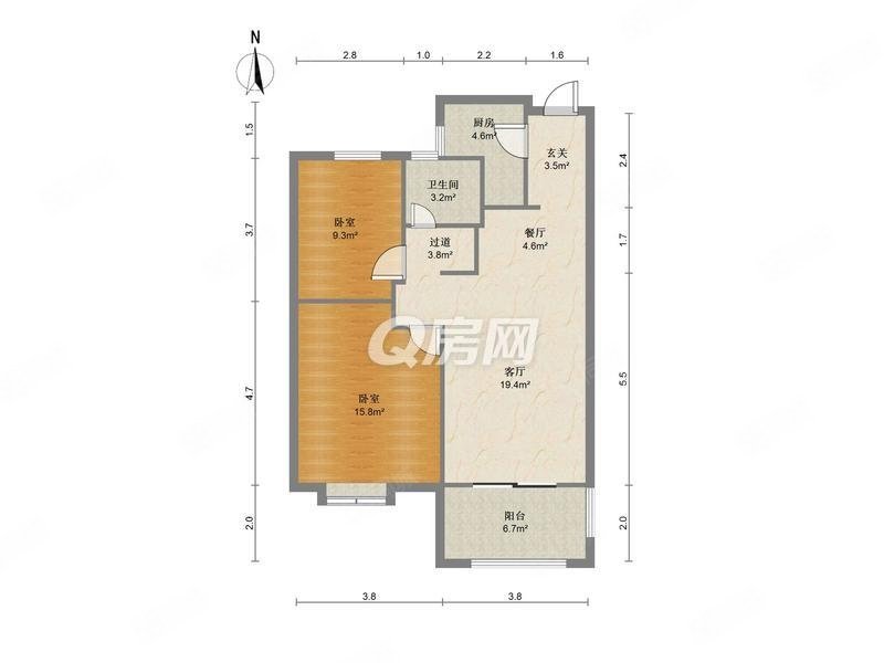 旭辉御府2室2厅1卫83.34㎡南北145万