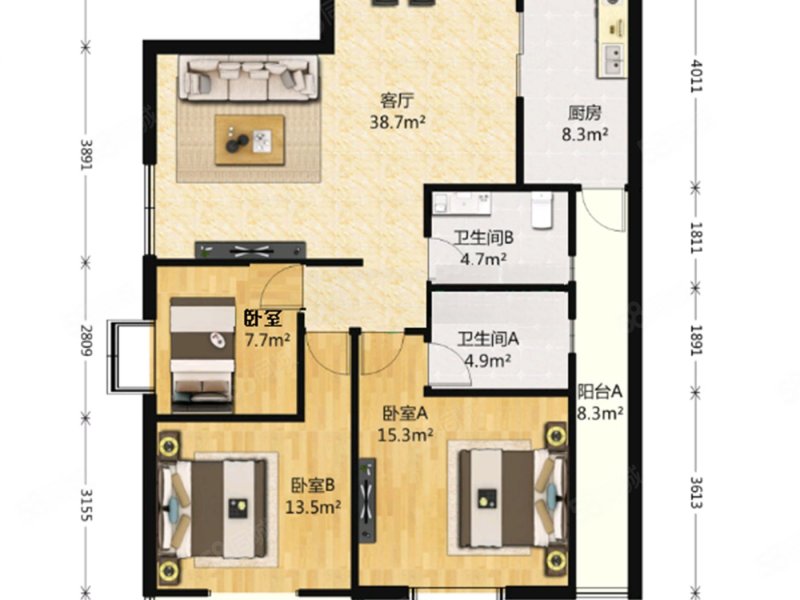 东立光华杏林3室2厅2卫120.6㎡南北179万