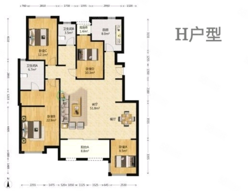 万科城(一期)3室2厅2卫143㎡南北360万