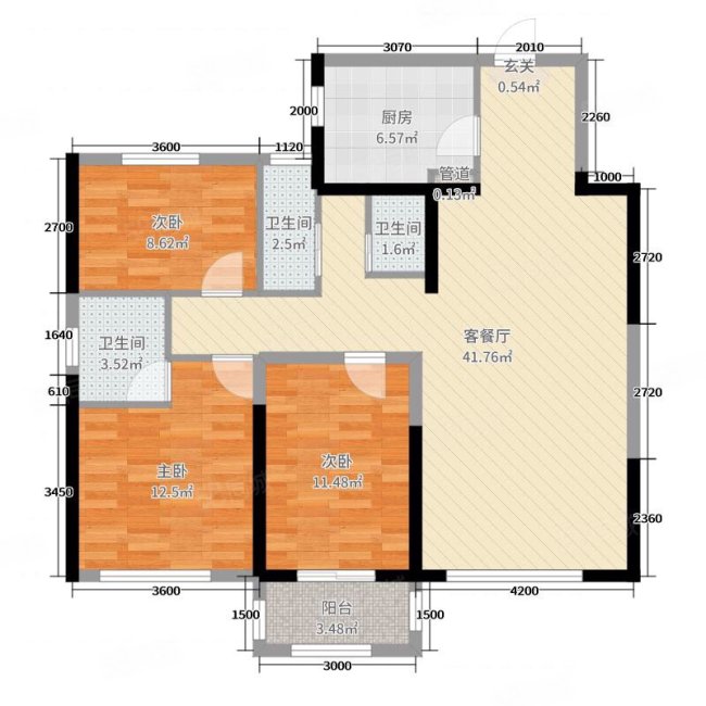 御珑景园3室2厅2卫89㎡南118万