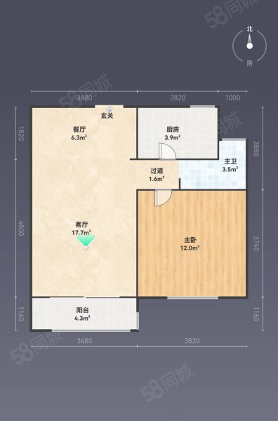 映月湾1室2厅1卫74㎡南北30.5万