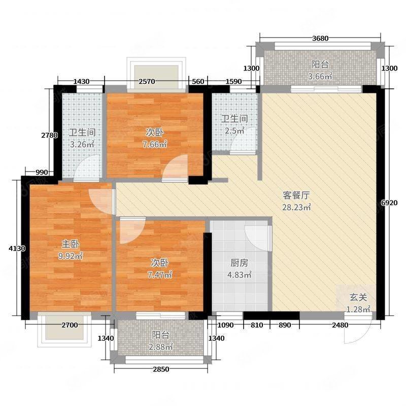 萨尔斯堡蓝岸3室2厅2卫144㎡南北149万