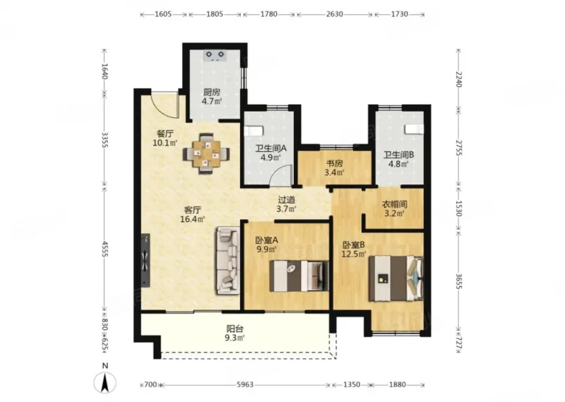 香江翡翠观澜3室2厅2卫111.64㎡南北108万