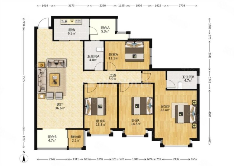 恒大帝景4室2厅2卫163㎡南128万