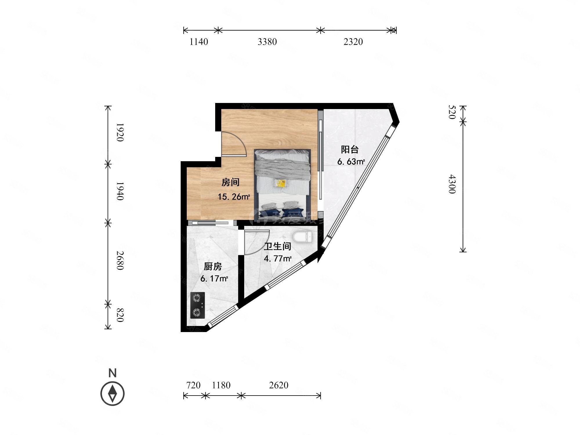 华庭云顶1室0厅1卫36.03㎡南46万