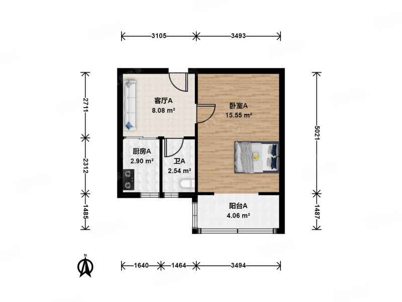 紫竹院98号院1室1厅1卫42.4㎡南350万