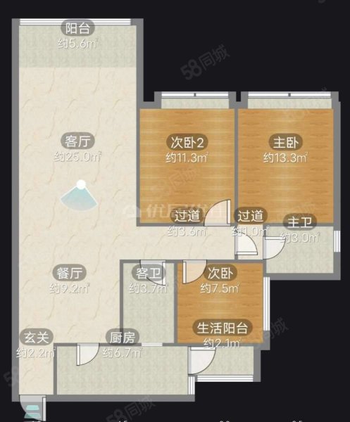 九鼎蓝波湾3室2厅2卫103㎡南北64万