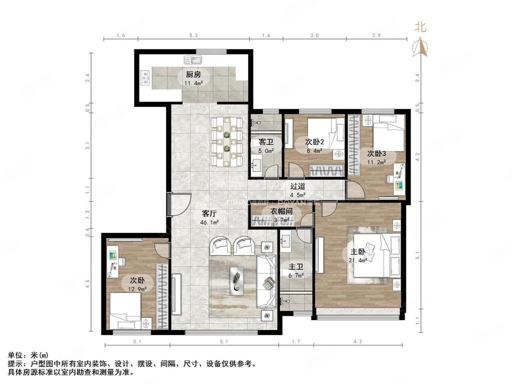 奥体金茂府4室2厅2卫166.64㎡南北500万