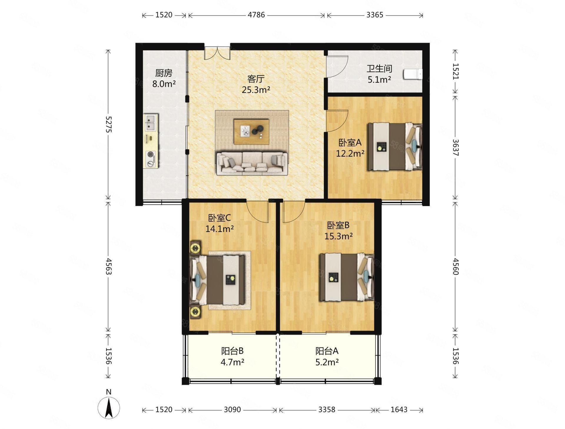 凤城明珠3室2厅1卫127.33㎡南128万