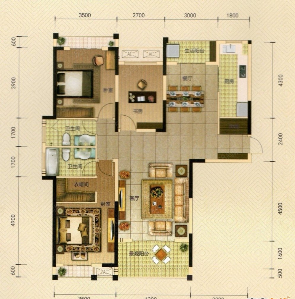阳光栖谷翡翠园3室2厅2卫145㎡南北105万