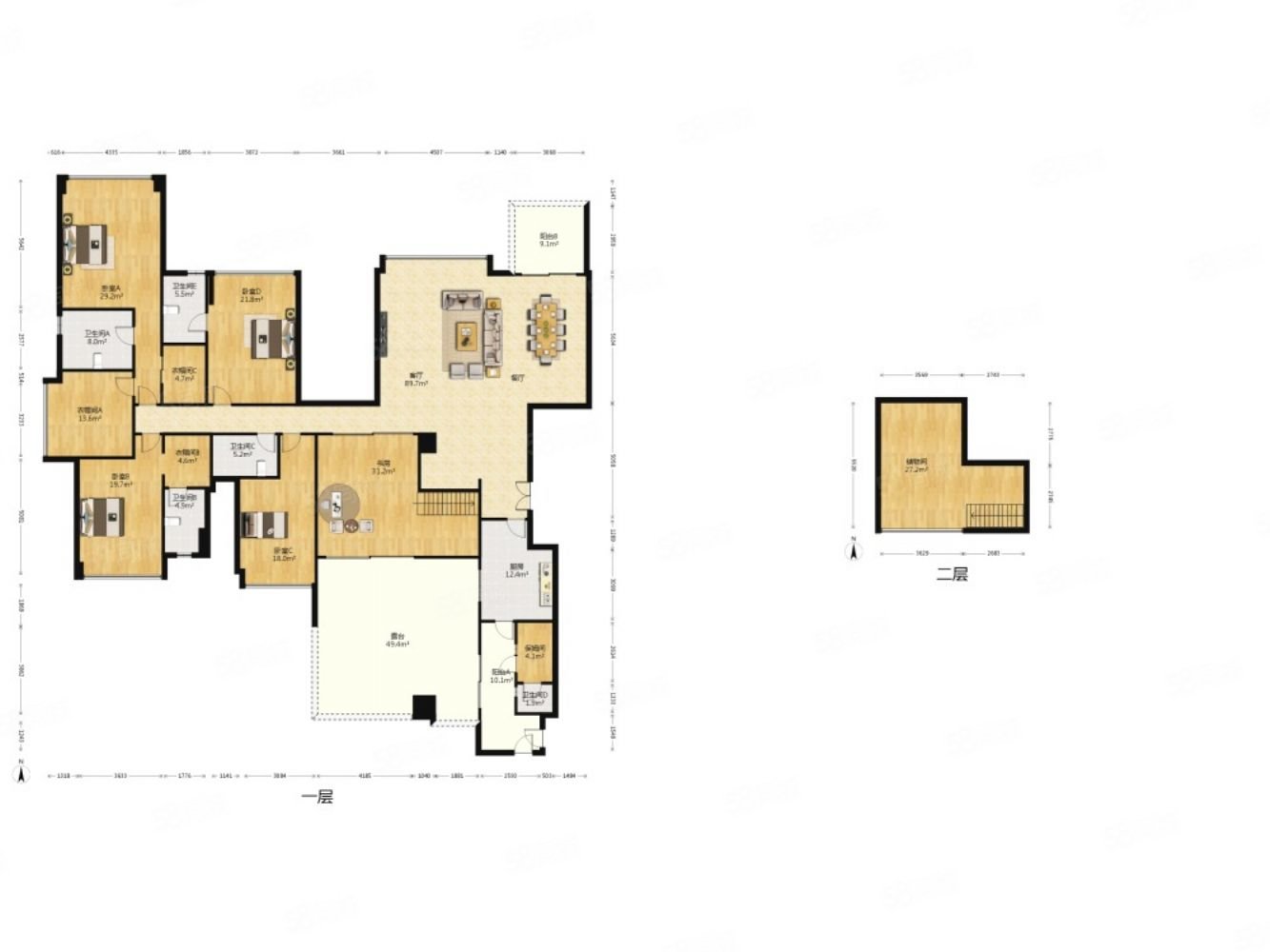 新出誉峰二期245平精装全齐保养很好送80平平台