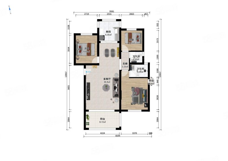 叠香庄园3室2厅2卫106㎡东105万