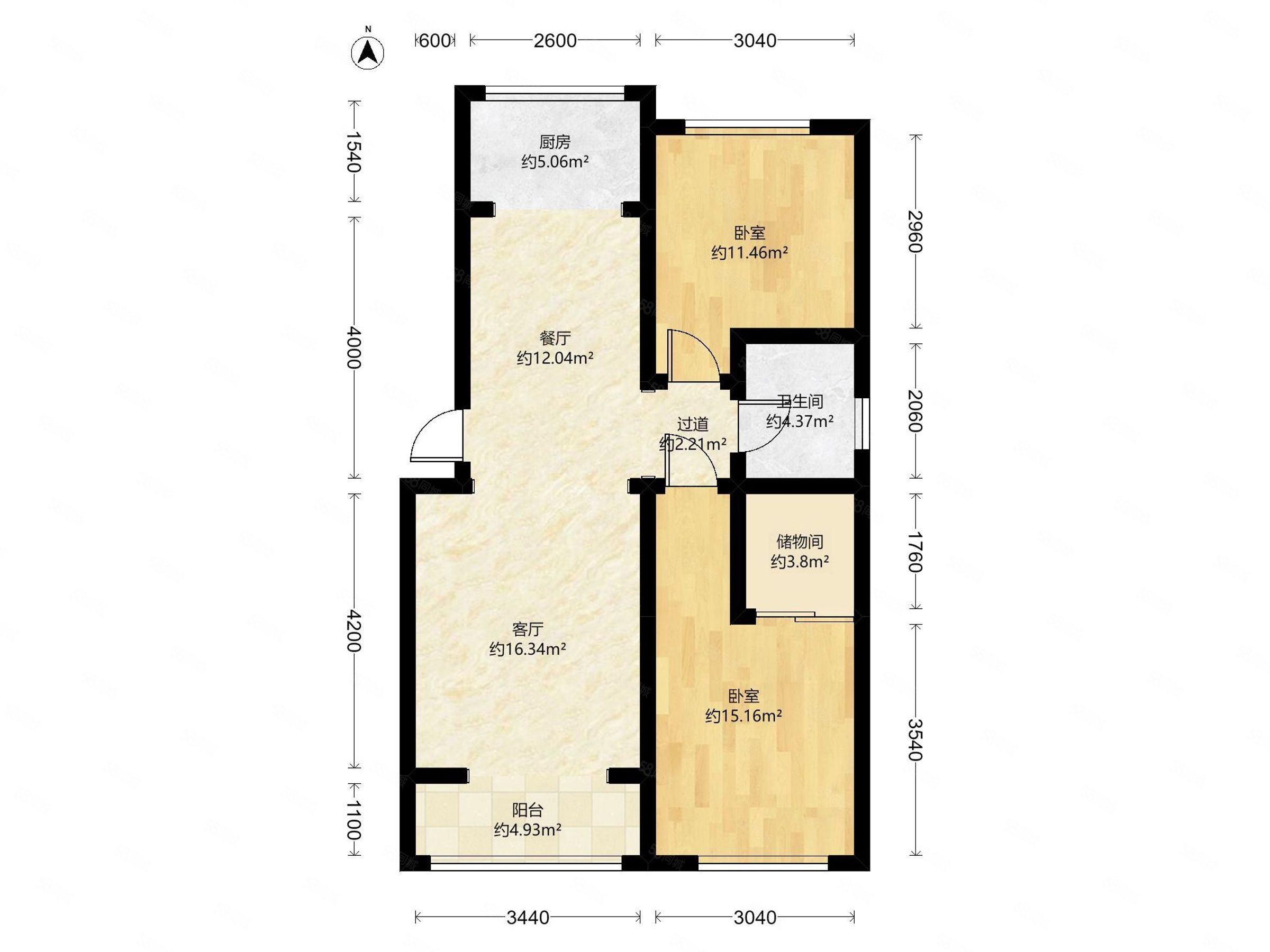 21小区2室1厅1卫98㎡南北59.8万