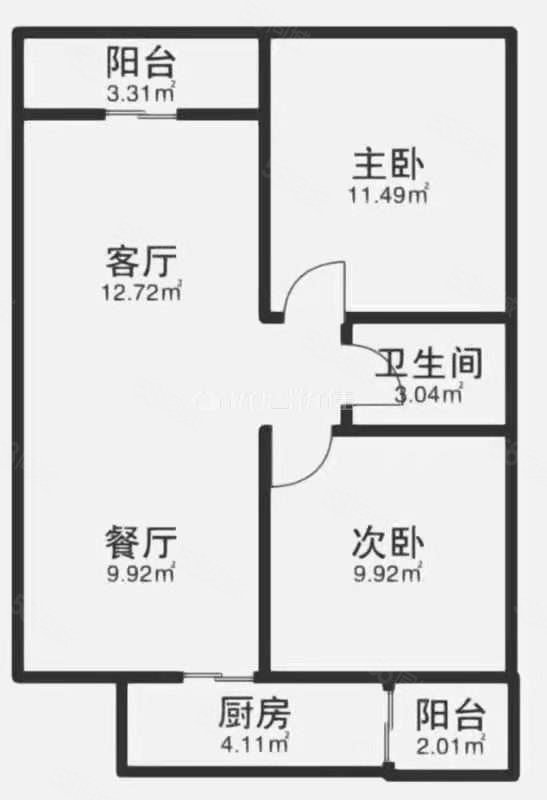 恒大城(一二期)2室2厅1卫88.47㎡西南58万