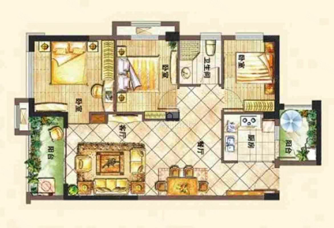 联发欣悦湾(公寓住宅)3室2厅1卫91.9㎡南北208万