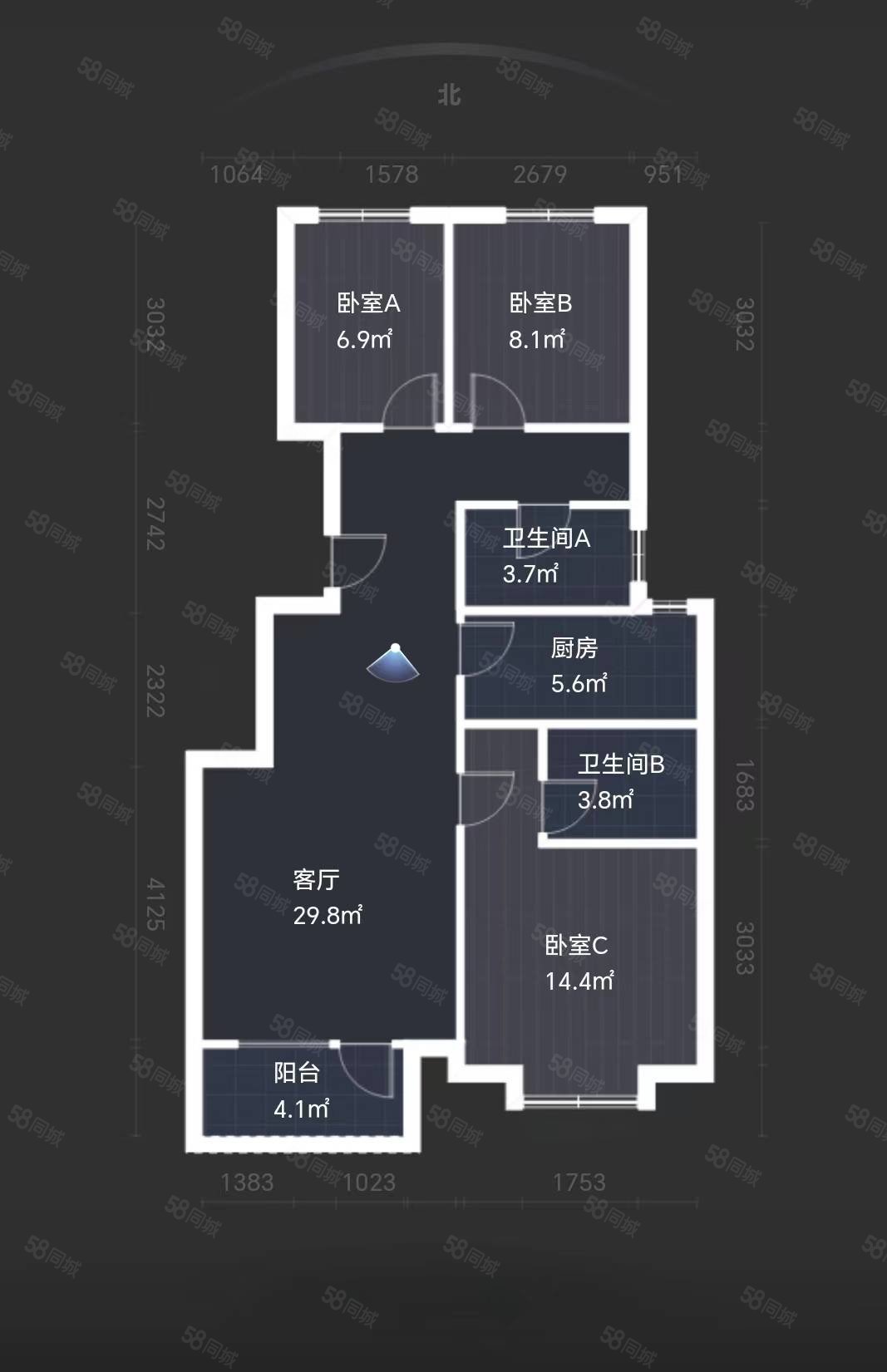 孔雀城雅清园3室2厅2卫99.3㎡南北103万