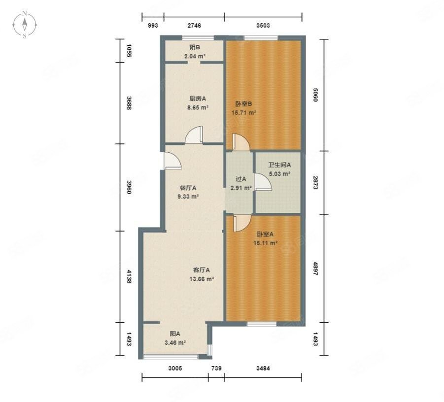 观林阁2室1厅1卫98㎡南北345万