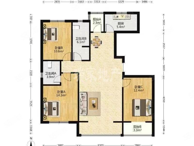 幸福e家富康园(五期七区)3室2厅2卫139.98㎡南北428万