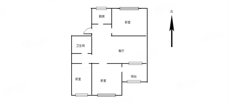 康居(北区)3室1厅1卫95.22㎡南北158万