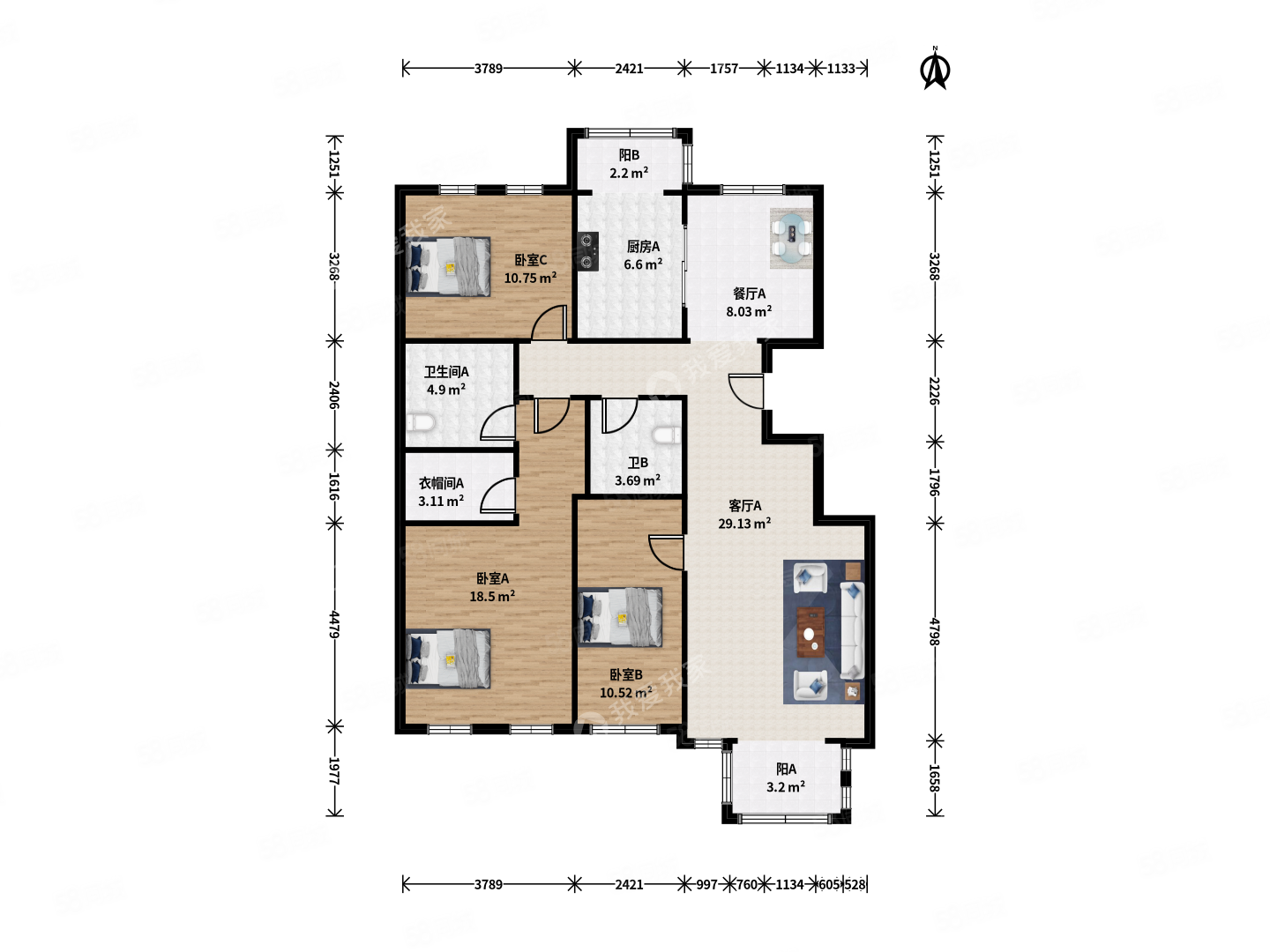 建邦華府3室2廳2衛(wèi)165.6㎡南北1050萬