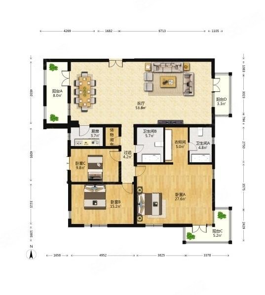 大成郡3室2厅2卫188㎡东南1600万