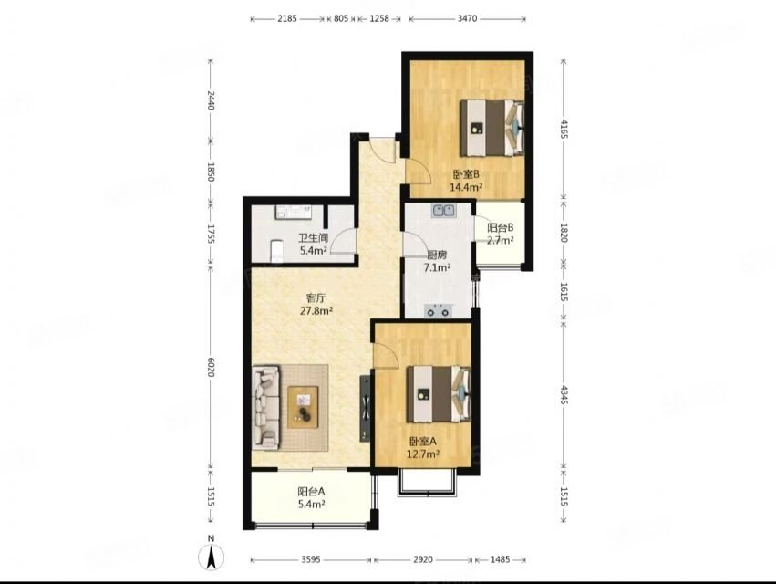 新紀(jì)家園2室1廳1衛(wèi)87.39㎡南499萬