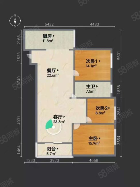 爱巢国际花园3室2厅1卫103㎡南120万