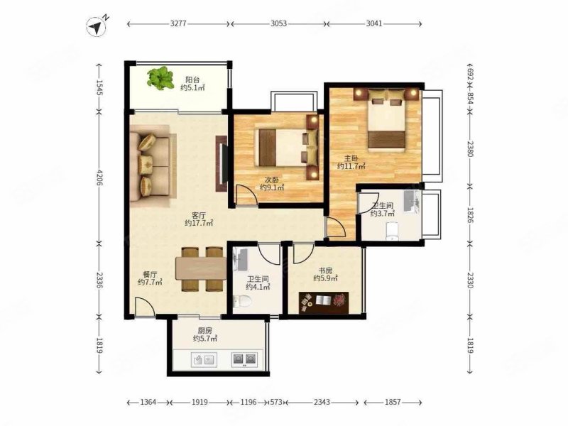 润科华府3室2厅2卫88.71㎡西南450万