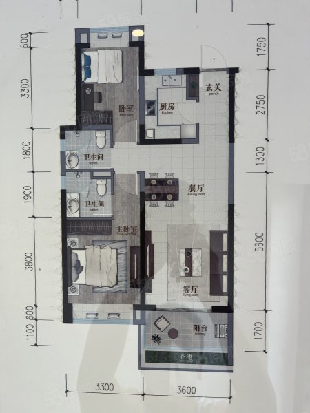 雅居乐西双林语2室2厅2卫91㎡南北45.44万