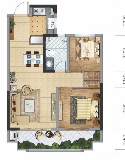 南城锦地2室2厅1卫87㎡南北73.8万