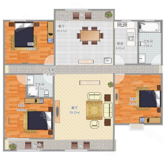 西苑北区西镇花园3室2厅1卫113㎡南北75万