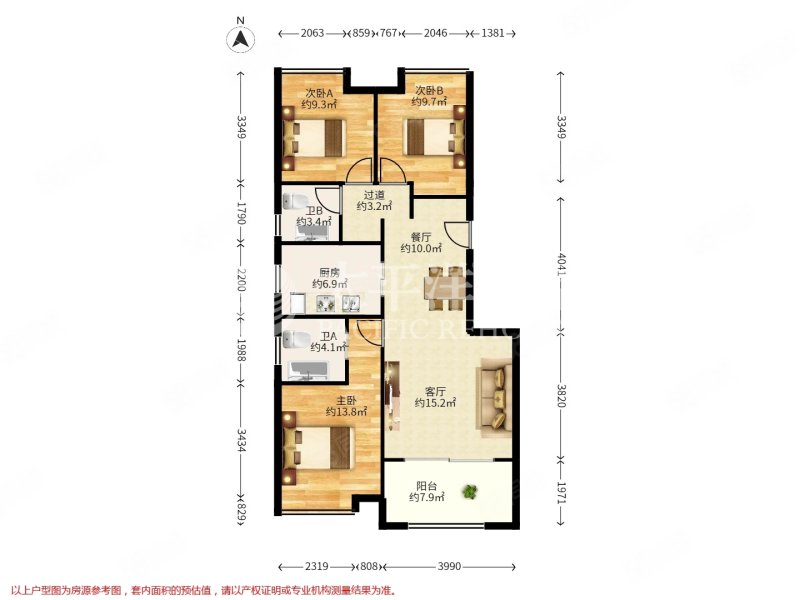 法兰西世家(公寓住宅)3室2厅2卫98.75㎡南350万