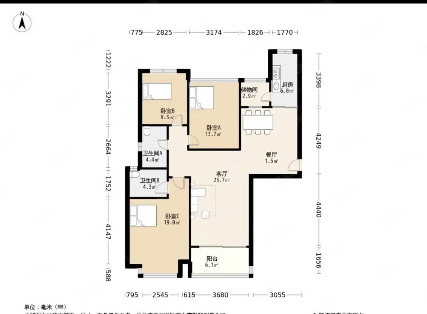 自来水家属楼2室2厅1卫102㎡南北54.5万