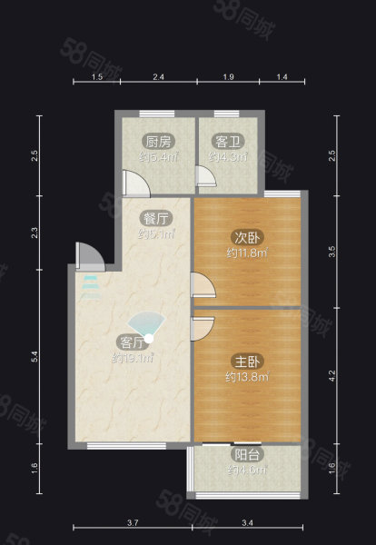 陵江花园2室2厅1卫84㎡南北38万