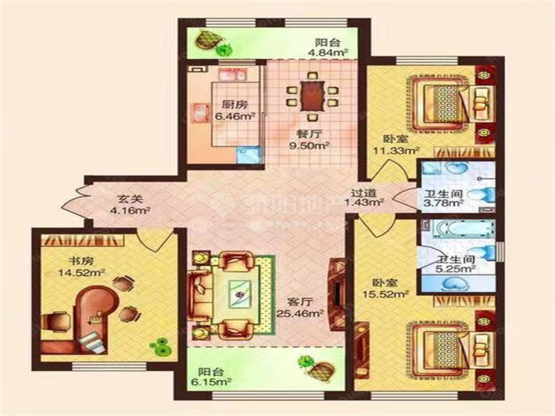 保利清华颐园3室2厅2卫156.31㎡南北248万