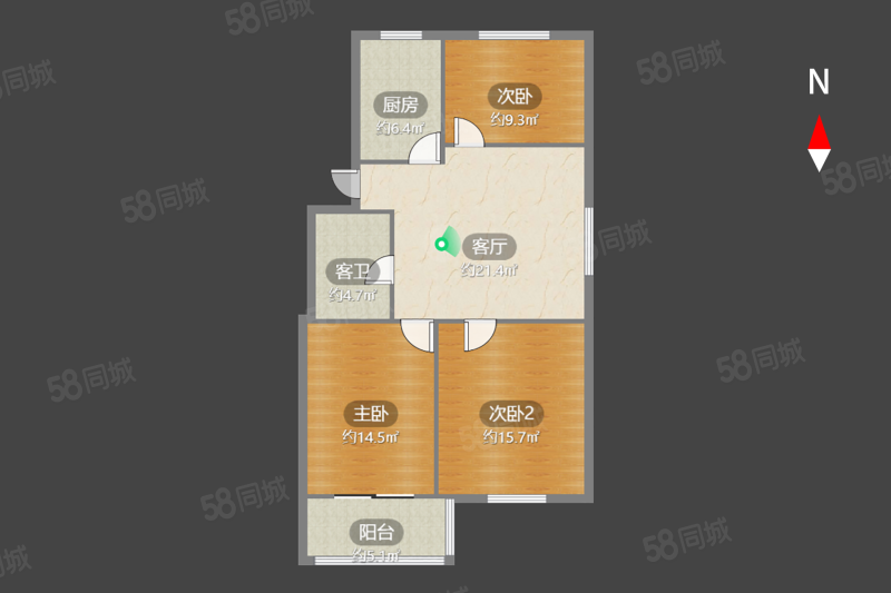 中苑公寓3室2厅1卫95.06㎡南85万