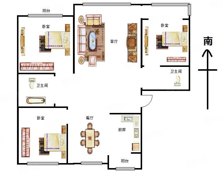 北湖春天B区3室2厅2卫129.71㎡南北72.8万