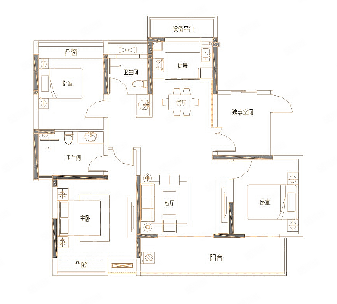 佳源星港城3室2厅2卫126.28㎡南北67万