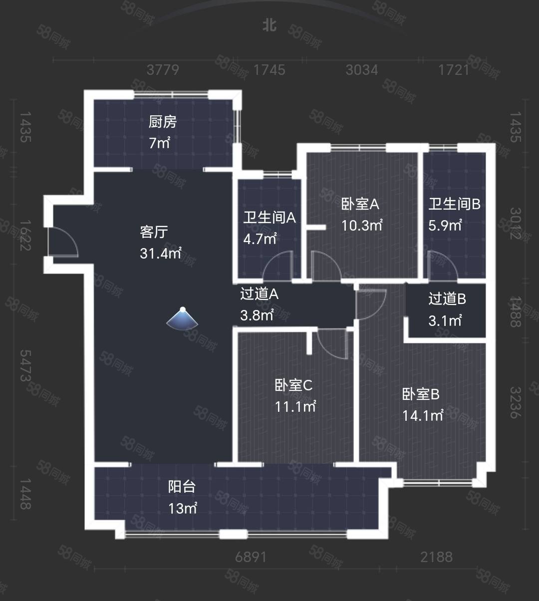 红星紫御半山3室2厅2卫128.51㎡南北195万