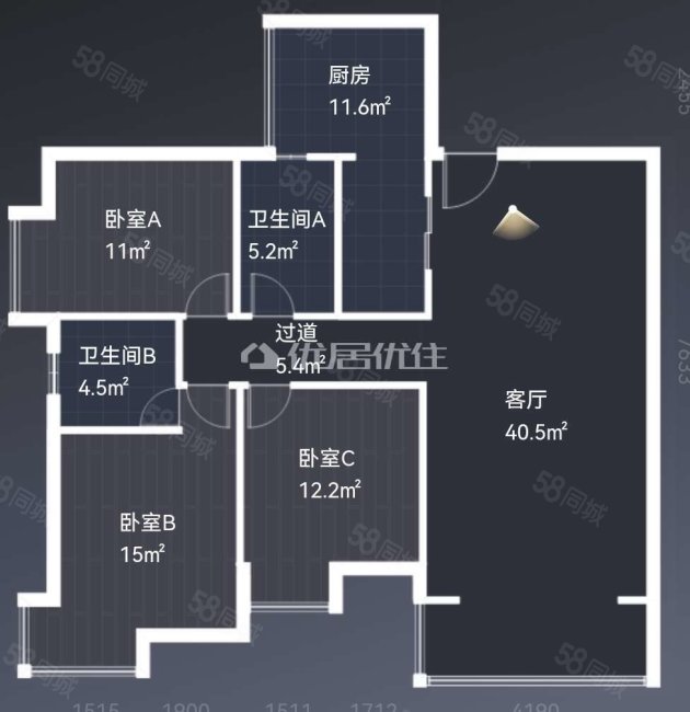 睿力上城3室2厅2卫126㎡南210万