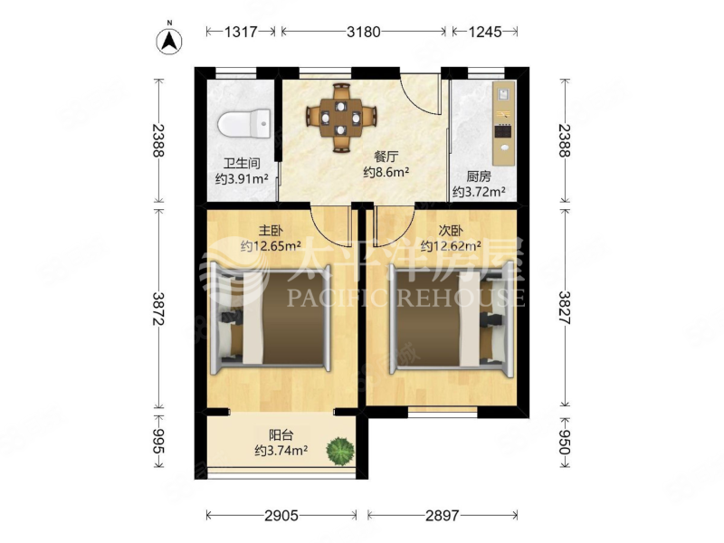 绿梅一村2室1厅1卫53.06㎡南北235万