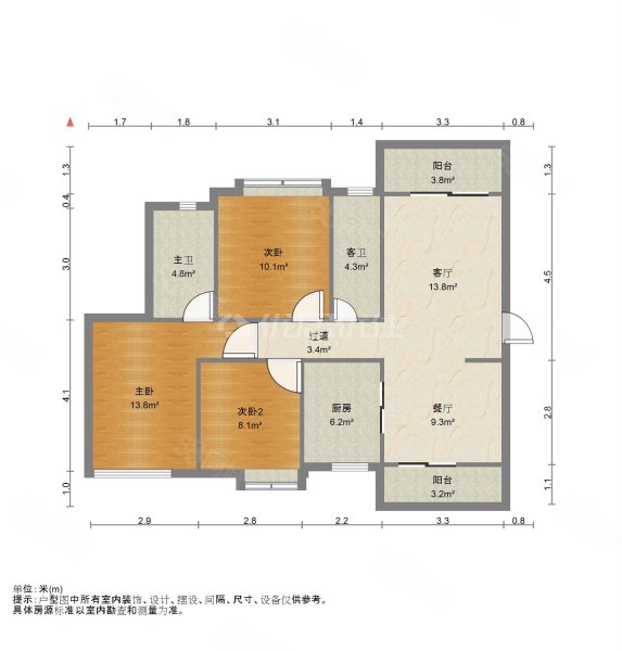 虎门印象3室2厅2卫100㎡南北188万