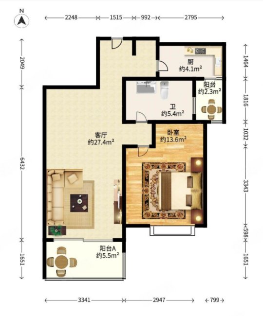 印象春城1室2厅1卫72.98㎡南375万