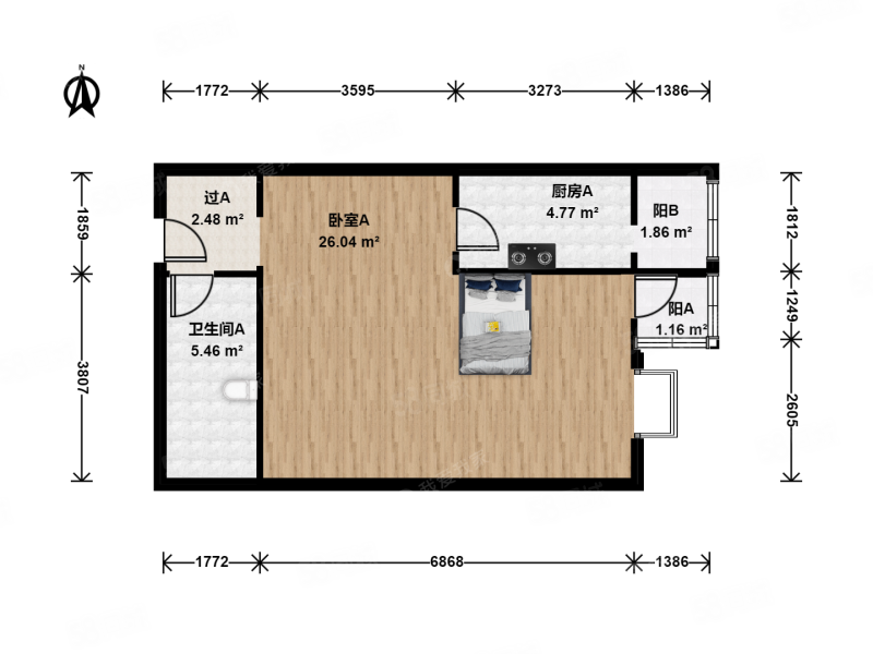 城市出品1室0厅1卫53.35㎡东390万