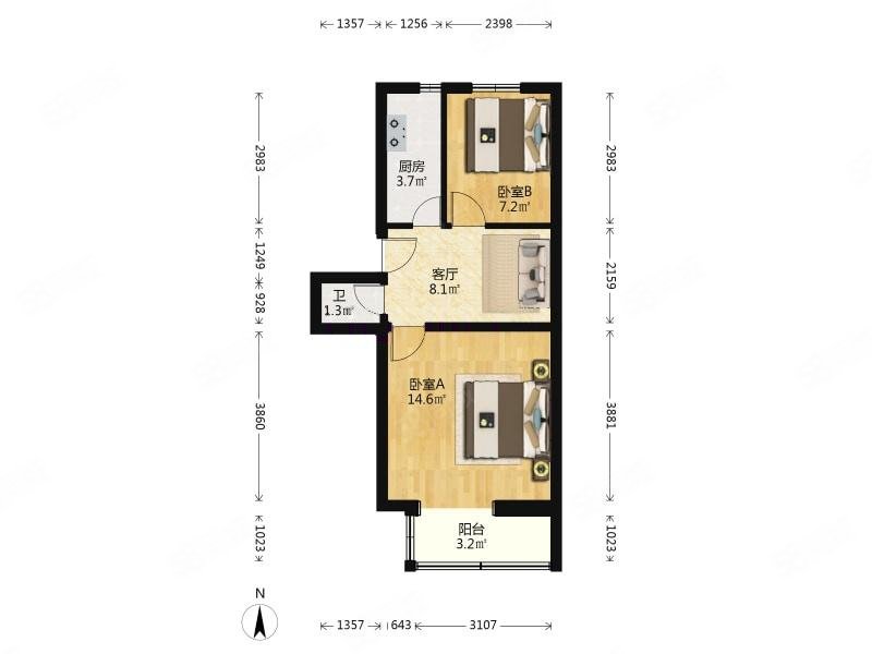 老山西里2室1厅1卫49.76㎡南199万