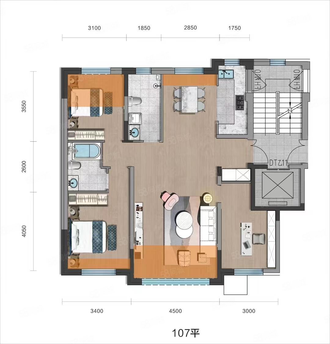 尚城郡府2室1厅1卫89㎡南北44万