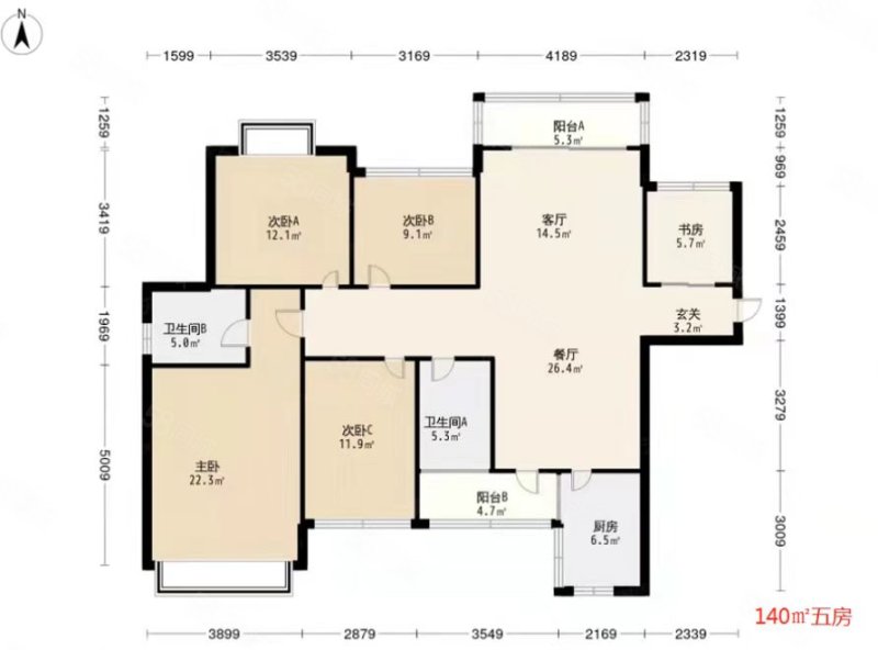 天誉城5室2厅2卫139.11㎡南北105万