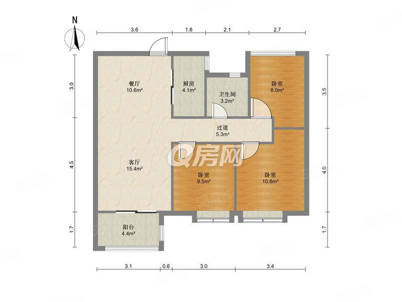 万科公园大道盛园3室2厅1卫87.93㎡南北110万