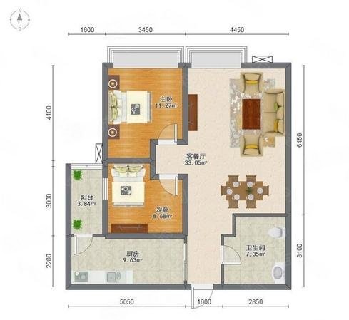 汇豪天下(北区)2室2厅1卫62㎡南55万