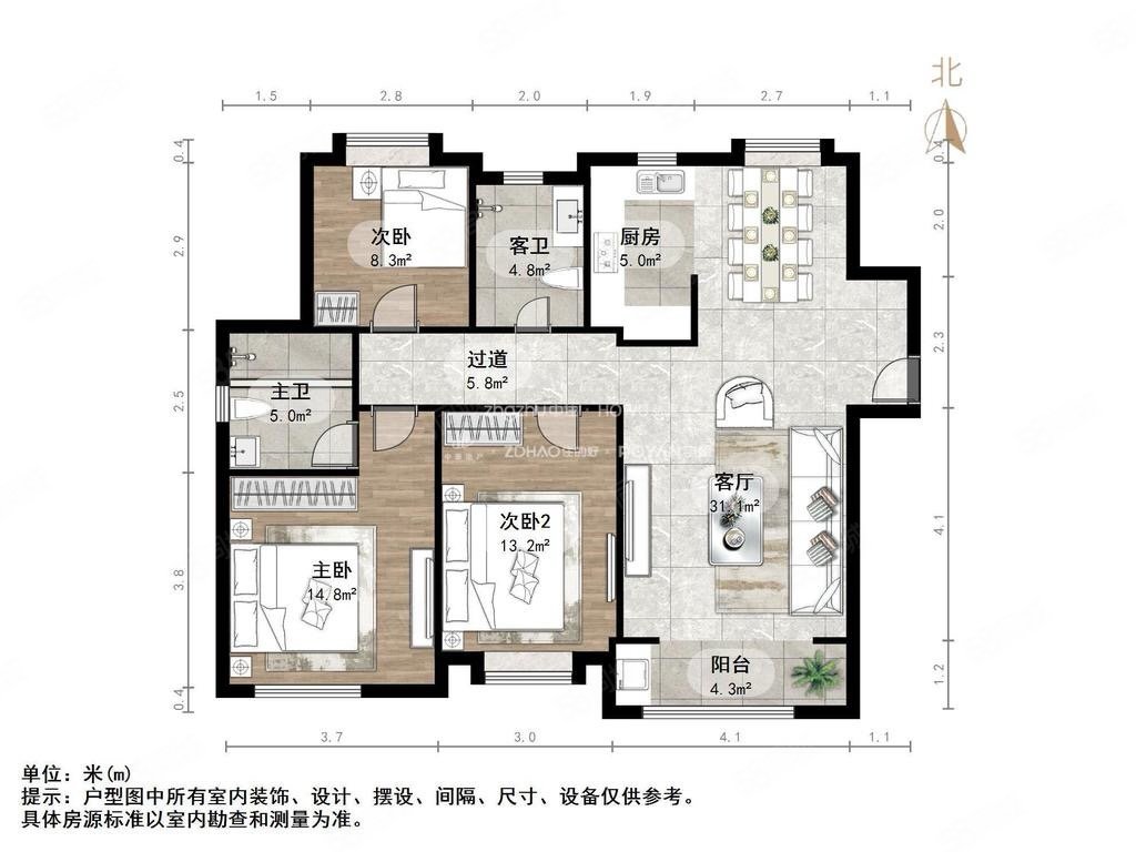 保利华庭3室2厅2卫120.94㎡南北230万